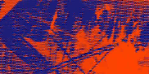 Abstract halftone pattern with red and blue graffiti splashes and drips on dark background, representing modern street art and pop art concept. Vector illustration © mas