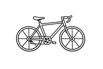 Fototapeta premium This minimalist black and white line art illustration depicts a classic road bicycle with drop handlebars and a sleek frame design, isolated on a solid black background.