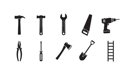 Obraz premium Set of 10 Black Construction Tools Icons Vector
