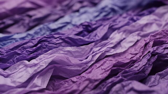 Purple Tissue Paper Waves - A close-up shot shows textured layers of crumpled tissue paper in varying shades of purple and lavender.