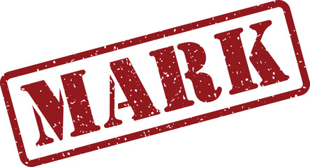 Distinctive red rectangular rubber stamp displaying the word MARK with a traditional grunge texture on white