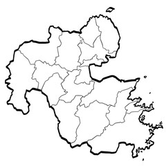 大分県地図 筆タッチ 市町村区分 和風 九州 西日本 / A brushstroke map of Oita prefecture 2