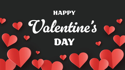 Valentine&rsquo;s Day greeting card with floating paper cut hearts. Abstract background design. Vector illustration