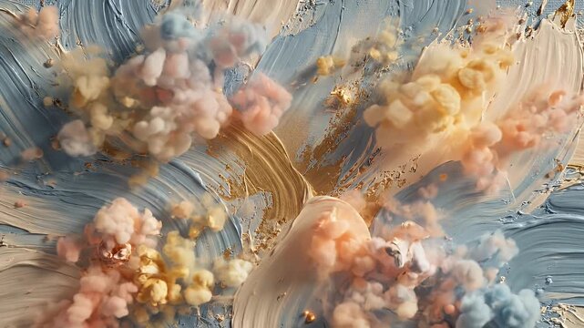 Abstract Artistic Painted Background - This video shows an abstract background resembling paint strokes with pastel hues, featuring a blend of blue, gold, and peach tones.