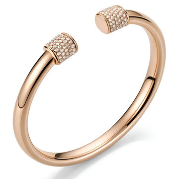 Modern rose gold open cuff bracelet with pave-set diamonds.