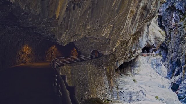 Aerial view of Yanzikou (Swallow Grotto) Trail and Liwu River gorge. Taroko National Park, Taiwan.