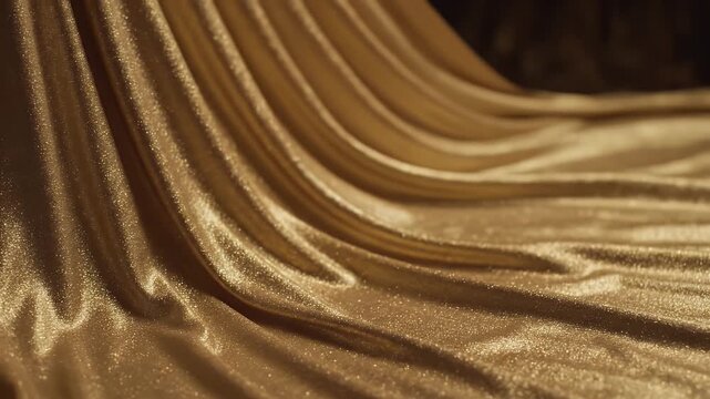 Golden Fabric Waves - This video shows close-up details of golden fabric with waves and folds, creating a luxurious texture.