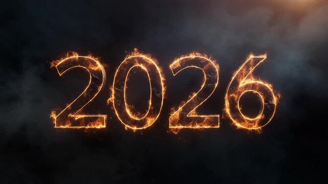 Glowing 2026 New Year Fireworks Explosion Dark Background Celebration