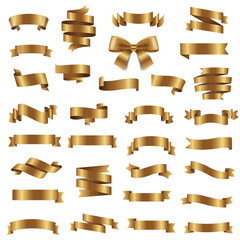 Golden Ribbon Collection Isolated White Background