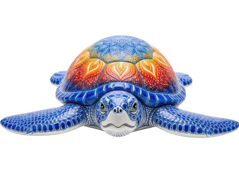 A colorful mosaic art piece of a sea turtle