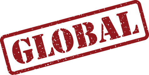 The word GLOBAL is displayed on a red grunge effect rubber stamp on a pristine white surface