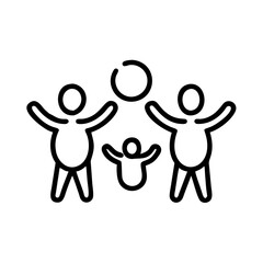 Happy family celebrating Easter, playing with a ball, joyful atmosphere, copy space