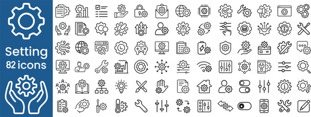 Setup and setting thin line icons. Editable stroke. For website marketing design, logo, app, template, ui, etc. Vector illustration.