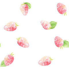 Watercolor pink Strawberry Seamless Pattern: Cute Fruit Background for Summer-300dpi-