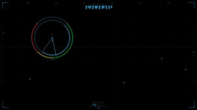Hud animation for videographers featuring a sci-fi interface with various elements and indicators on a dark background in a digital setting