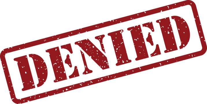 This red rectangular grunge rubber stamp clearly shows the word DENIED on a plain white background
