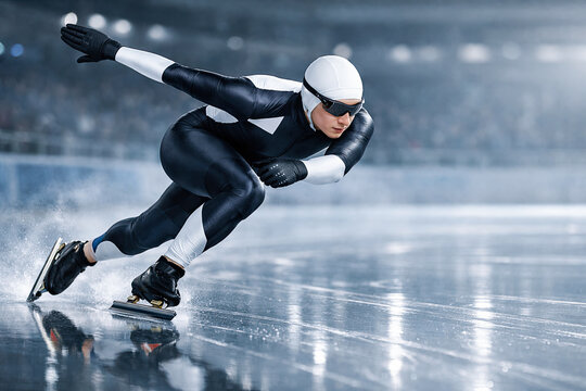 Short Track Speed Skating on ice stadium.