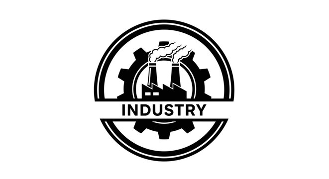Industrial factory gear logo with smoke stacks and INDUSTRY text.