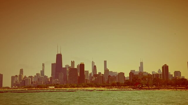 Chicago Skyline vintage look Summer Lake Michigan Water 