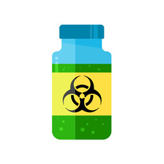 Fototapeta premium Biohazard bottle with toxic sign, flat vector illustration