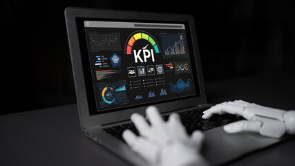 An AI assistant manages a business intelligence dashboard, tracking Key Performance Indicators (KPI) in real-time. This smart system visualizes data and measures performance. Fermion