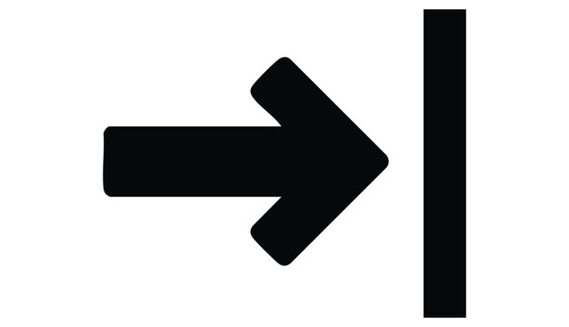 A minimalist, graphic illustration rendered in a clean, vector art style, featuring a bold, solid black arrow pointing directly to the right, its shaft thick and its arrowhead sharp and angular.