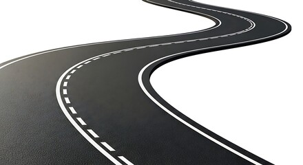Winding road with white markings on black asphalt surface going upwards  transportation infrastructure