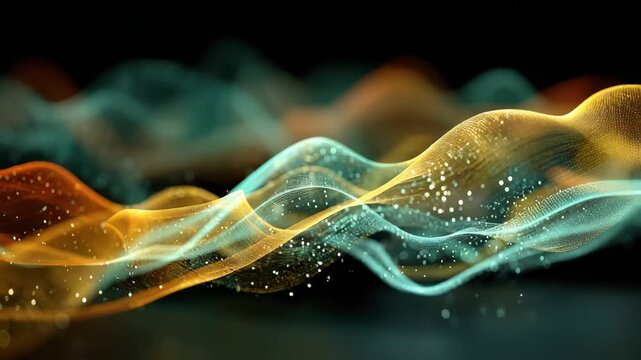 High quality 4k video showing colorful waves and patterns in motion with bright lights and particles