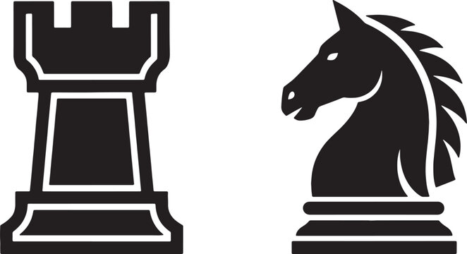 Rook and Knight Chess Icons &ndash; Board Game Illustration