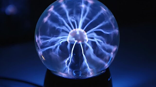 Plasma Ball Electric Discharge - A plasma ball displaying colorful electric discharges emanating from its central electrode to the surrounding glass sphere.