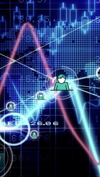 Vertical video: Central avatar appearing, extending connectors and linking nodes, showing live data