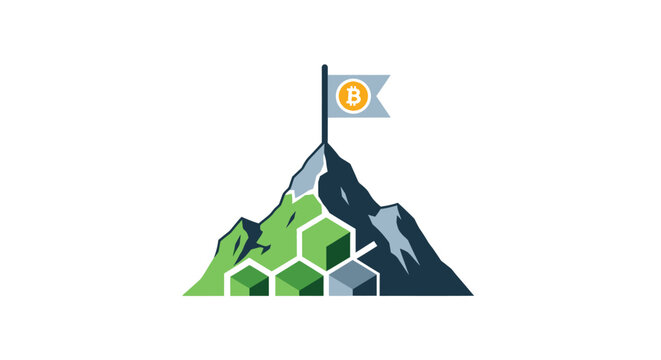 Bitcoin Crypto Currency Mountain Logo.