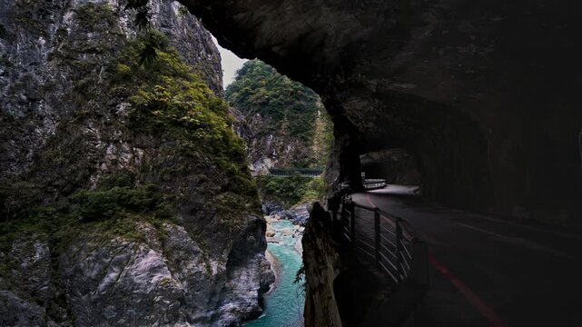 Aerial view of Yanzikou (Swallow Grotto) Trail and Liwu River gorge. Taroko National Park, Taiwan.