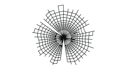 Obraz premium Geometric abstract black and white line art design with radial grid pattern and optical illusion effect on white background