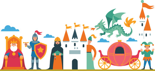 Medieval Fairy Tale Outline Character Set Royalty, Knight, and Castle © Mossadessur Rahman