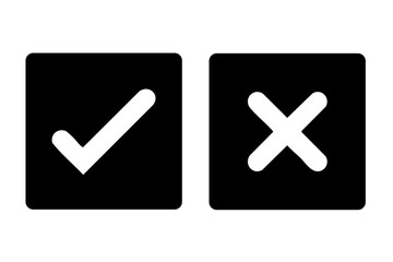 Checkmark Tick Icon Isolated, Yes Approved Correct Sign Vector Illustration, Cross X Icon Isolated No Reject Close Wrong Sign Vector Illustration