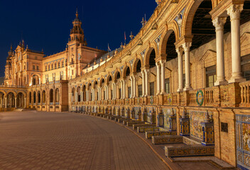 Obraz premium Plaza de Espana at Night in Seville, Spain