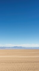 Naklejka premium Expansive view of a flat, arid landscape under a clear blue sky, showing the distant meeting point of earth and atmosphere. The perfect backdrop ,distance ,future ,sunny