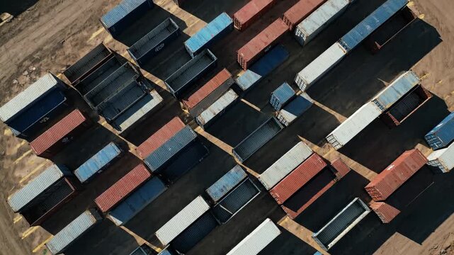 Aerial View of Industrial Shipping Container Yard for Global Logistics and Trade