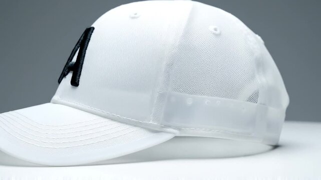 White baseball cap with black letter.