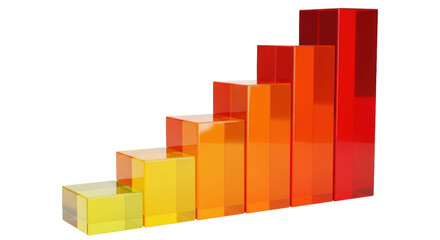 Colorful transparent bar graph isolated PNG, ascending chart with yellow to red gradient on transparent background, business growth concept