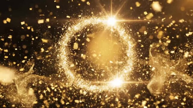 Sparkling circle forms with light and sparkles in dark background during evening event in a festive setting