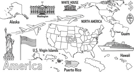 Fototapeta premium Outline map of the United States of America. 50 States of the USA 