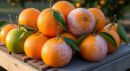 Citrus Fruits on Display in a Sunny Orchard, Nature Photography, Vibrant Environment, Close-Up View