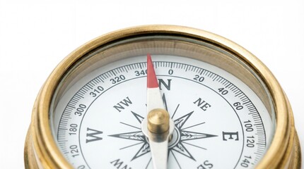 Closeup magnetic compass north south white background