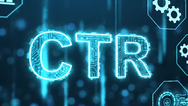 Digital CTR Metrics Concept - A futuristic digital illustration featuring the acronym "CTR" with electronic circuit designs embedded in the letters.