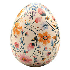 An Easter egg on a transparent background, decorated with a three-dimensional floral pattern in pastel colors.