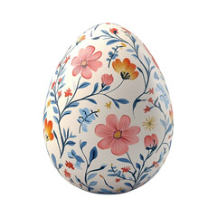 An Easter egg on a transparent background, decorated with a three-dimensional floral pattern in pastel colors.
