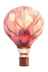 A red balloon with a wicker basket on a transparent background.