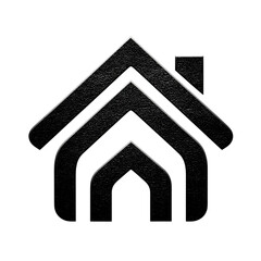 A black logo in the form of a silhouette of a house.